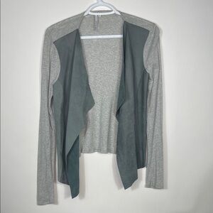 Gray and Teal Open Front Cardigan